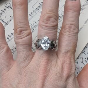 Bold Silver Ring with Gemstone and Textured Band